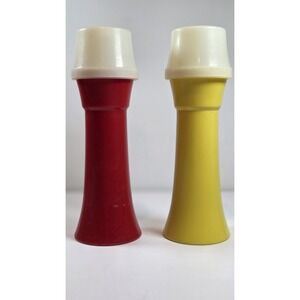 VTG Hourglass Tupperware Ketchup Mustard Dispensers Container Pumps w/ Lids #718